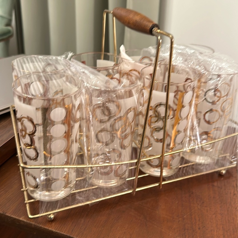 Vintage glasses with caddy.